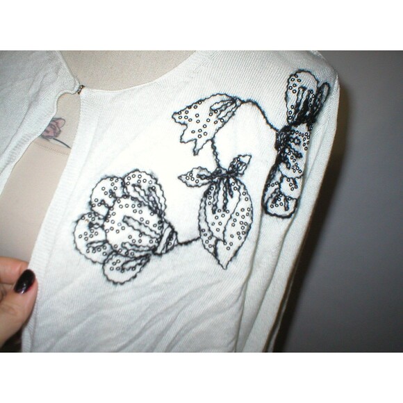 New NWT $395 Womens Max Mara Marina Rinaldi Cardigan Sweater M White Black Italy - Picture 2 of 12